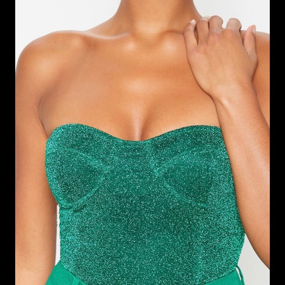 Dark green glitter bandeau cropped bodysuit - Picture 2 of 3